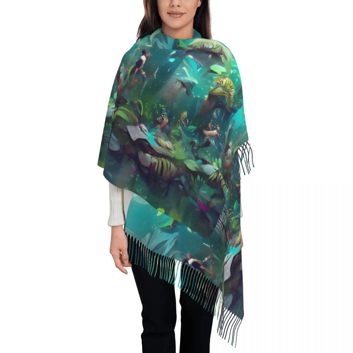 

Сохраняющий тепло шарф зимние тропические морские шали и палантины подводный мир Печатный платок женские популярные большие шарфы