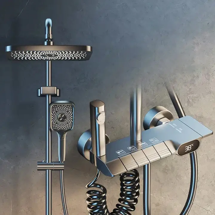 New Product Bathroom Digital Display Smart Shower System Hot Cold Brass Piano Thermostatic Shower Set
New Product Bathroom Digital Display Smart Shower System Hot Cold Brass Piano Thermostatic Shower Set