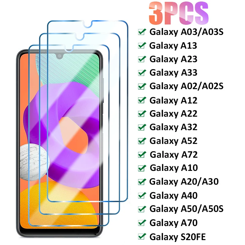 Verre de protection pour Samsung, Protecteur d'écran, A52, A32, A72, A02, A12, A22, A30S, A10, A20, A50, A70, A03, A13, A23, A33, Verre, 3 pièces 1