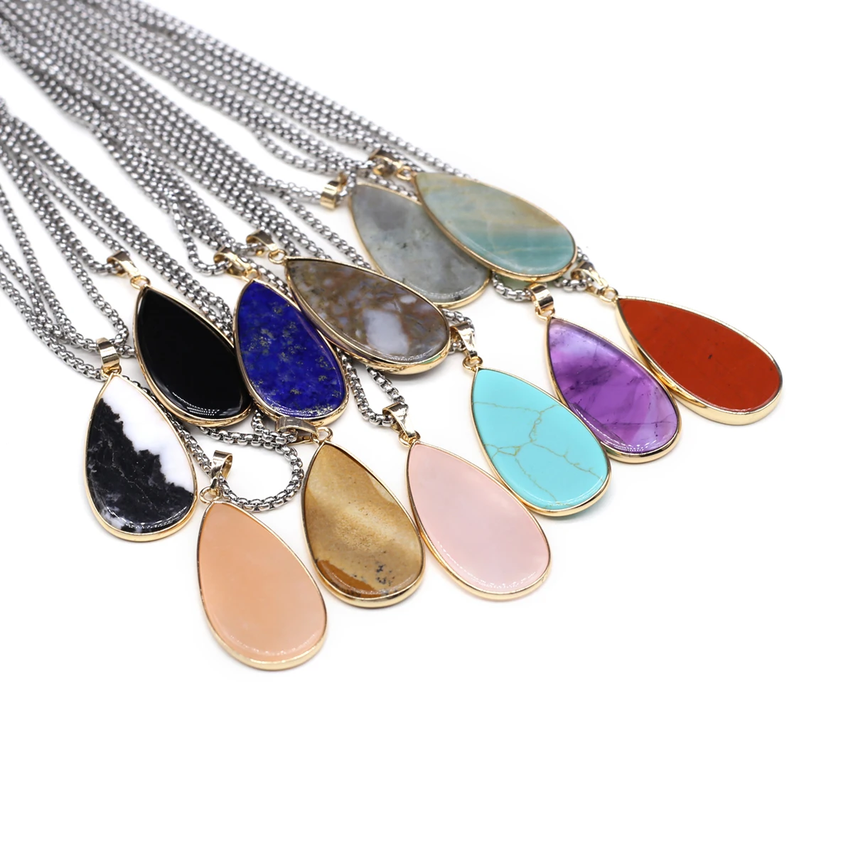 Natural Semi Precious Stone Water Droplet Shaped Pendant Necklace Charm Jewelry Gift Energy Gemstone Jewelry for Men and Women
Natural Semi Precious Stone Water Droplet Shaped Pendant Necklace Charm Jewelry Gift Energy Gemstone Jewelry for Men and Women