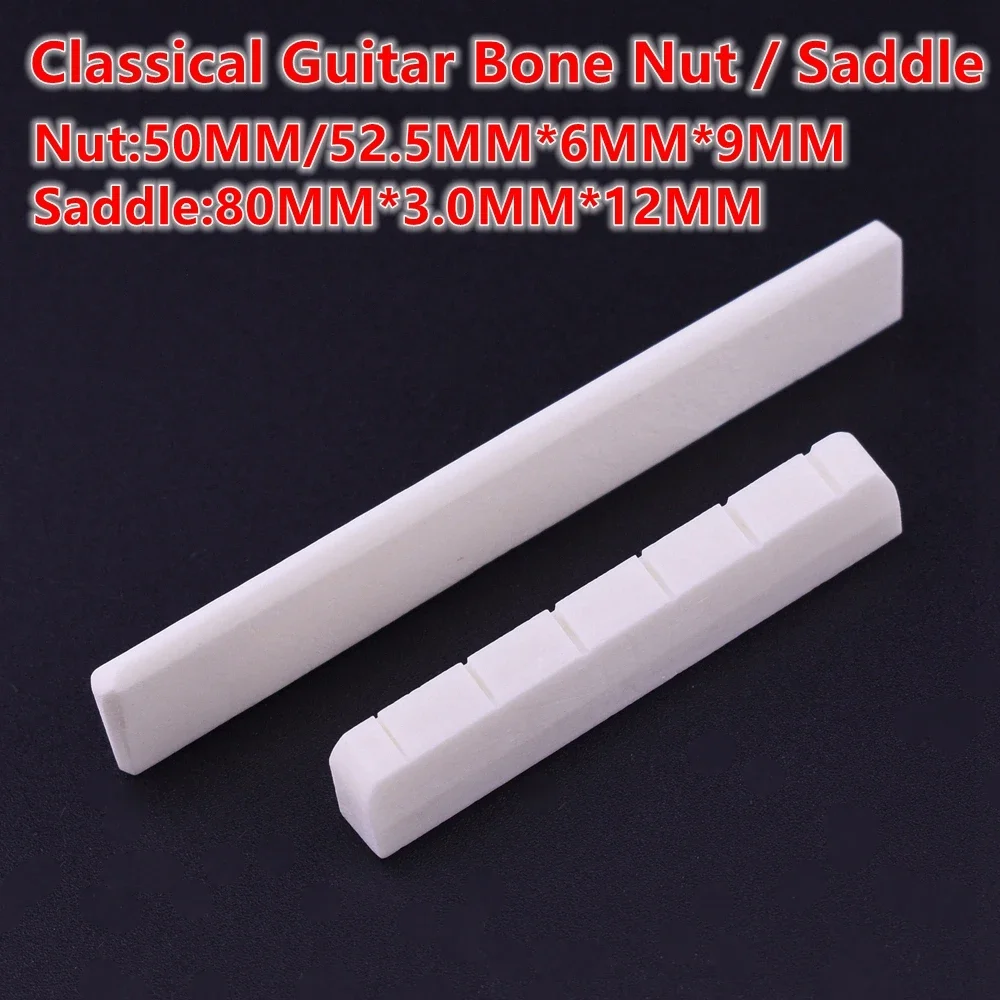 

1 Piece Real Slotted Bone Nut/Saddle For Classical Guitar 50MM / 52.5MM * 6MM * 9MM/80MM*3MM*12MM