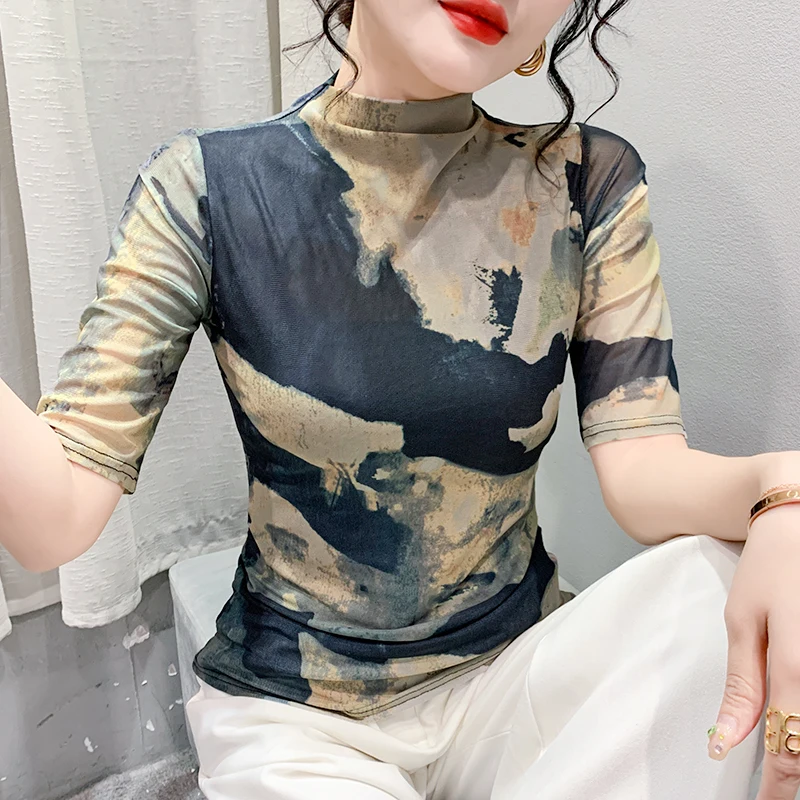 2023 Spring and Summer New Half-high Collar Bottom Shirt Slimming Sexy Five-quarter Sleeve Half-sleeve Top Women Clothes Casual
2023 Spring and Summer New Half-high Collar Bottom Shirt Slimming Sexy Five-quarter Sleeve Half-sleeve Top Women Clothes Casual