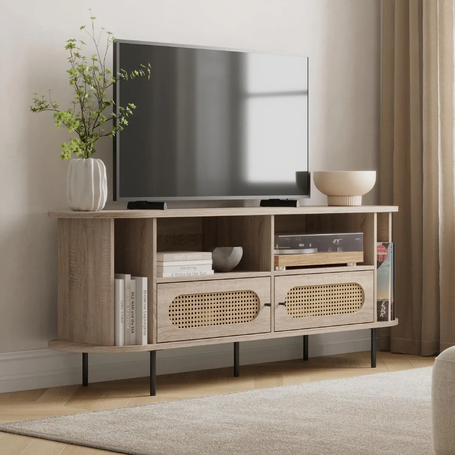 Oval Rattan TV Stand- 63" TV Entertainment Center with Storage - Supports 32 to 65" TVs - Soft-Close Cabinet Doors
Oval Rattan TV Stand- 63" TV Entertainment Center with Storage - Supports 32 to 65" TVs - Soft-Close Cabinet Doors