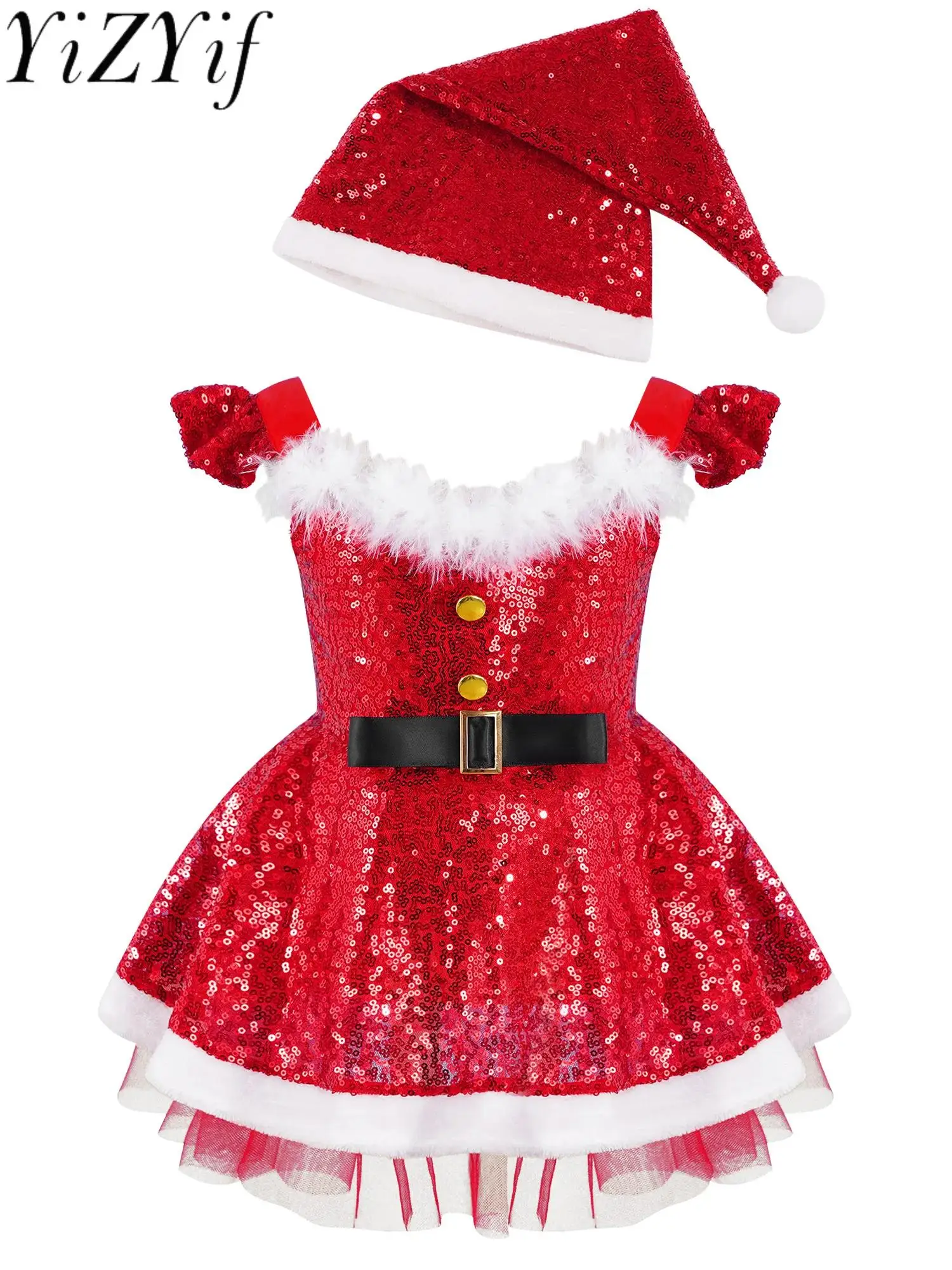 Kids Girls Elf Christmas Costume Shiny Sequins Faux Fur Dress with Santa Clause Hat Xmas New Year Party Performance Dancewear
Kids Girls Elf Christmas Costume Shiny Sequins Faux Fur Dress with Santa Clause Hat Xmas New Year Party Performance Dancewear
