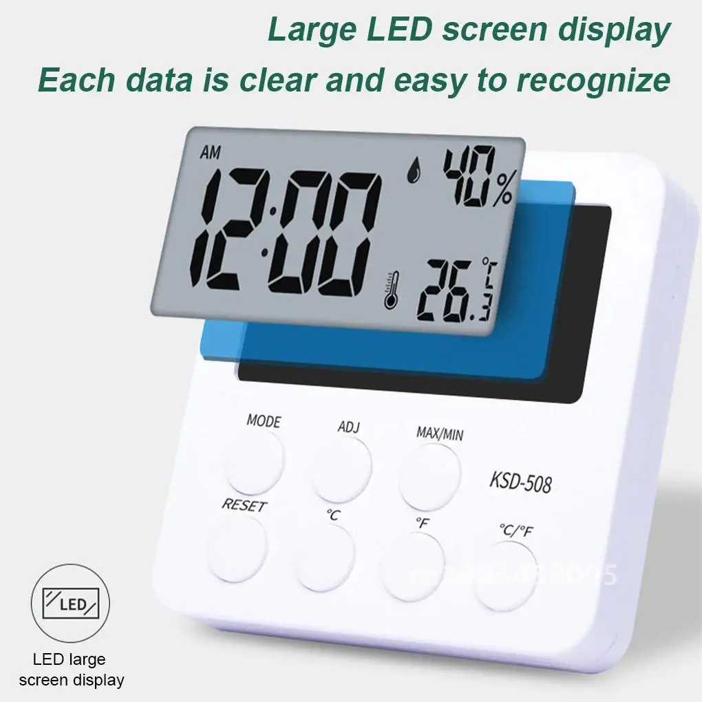 

Alarm Clock Indoor Electronic Thermometer Hygrometer Temperature Meter Humidity Gauge Multifunctional LED Time Display