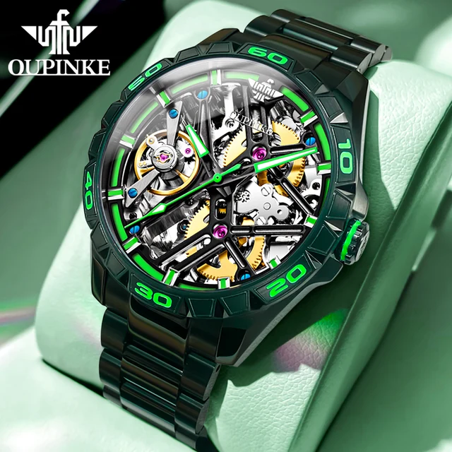 OUPINKE – montre mécanique pour hommes, Unique, originale, automatique, volant d'inertie creux, étanche, saphir, miroir lumineux 1