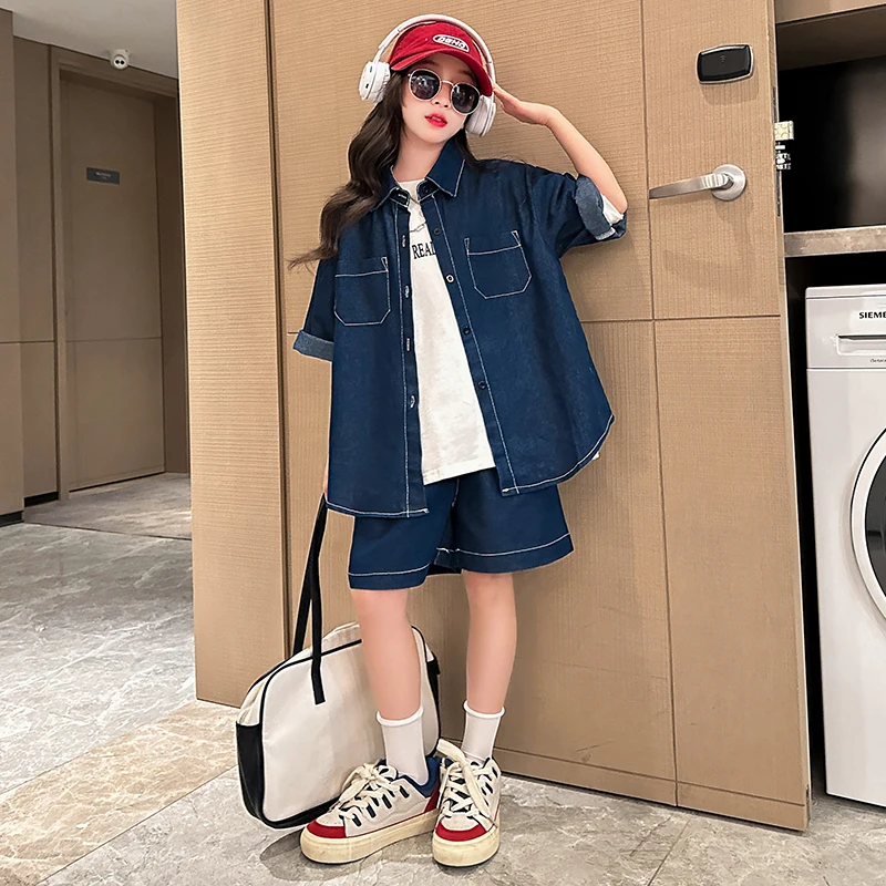 Girl Clothes Outfits Short Sleeve Jeans Coat High Waisted Jeans Wide Leg Shorts Pants Children's Two Pieces Clothing Denim Suit
Girl Clothes Outfits Short Sleeve Jeans Coat High Waisted Jeans Wide Leg Shorts Pants Children's Two Pieces Clothing Denim Suit