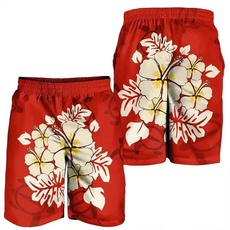 

New Hawaii 3D Print Hibiscus Polynesian Men's Shorts Women Vacation Beach Short Pants Floral Shorts Swim Trunks Board Shorts