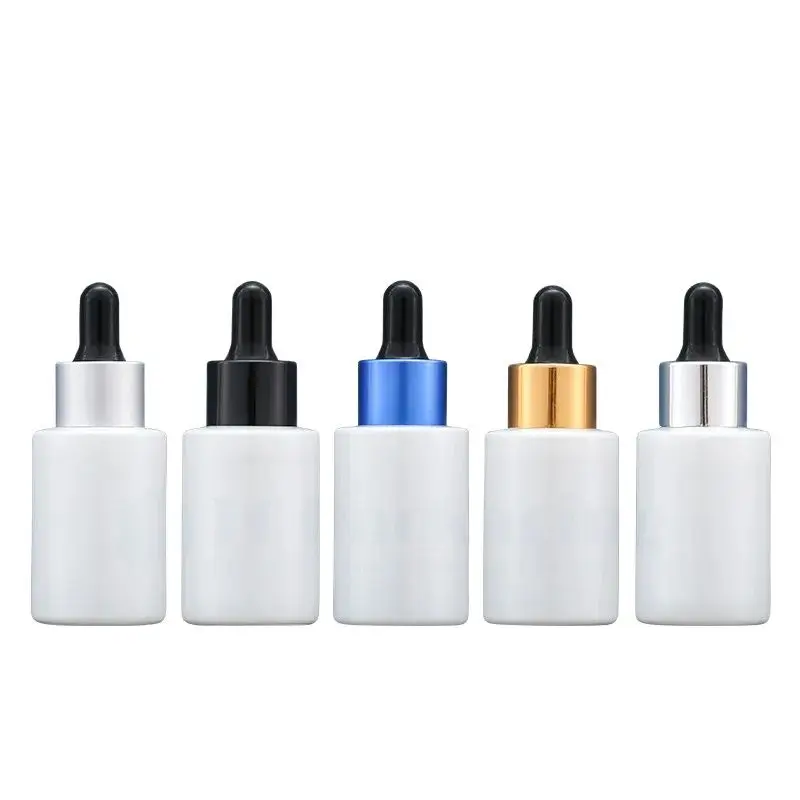 

50PCS*30ML Dropper Bottle White Glass Serum Makeup Packing Empty Cosmetic Container Essential Oil Refillable Liquid Black Top