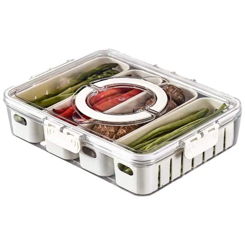 

Divided Serving Tray 4 Compartment Charcuterie Container With Handles Fruit Tray Platter With Lid Fridge Organizer For Snacks