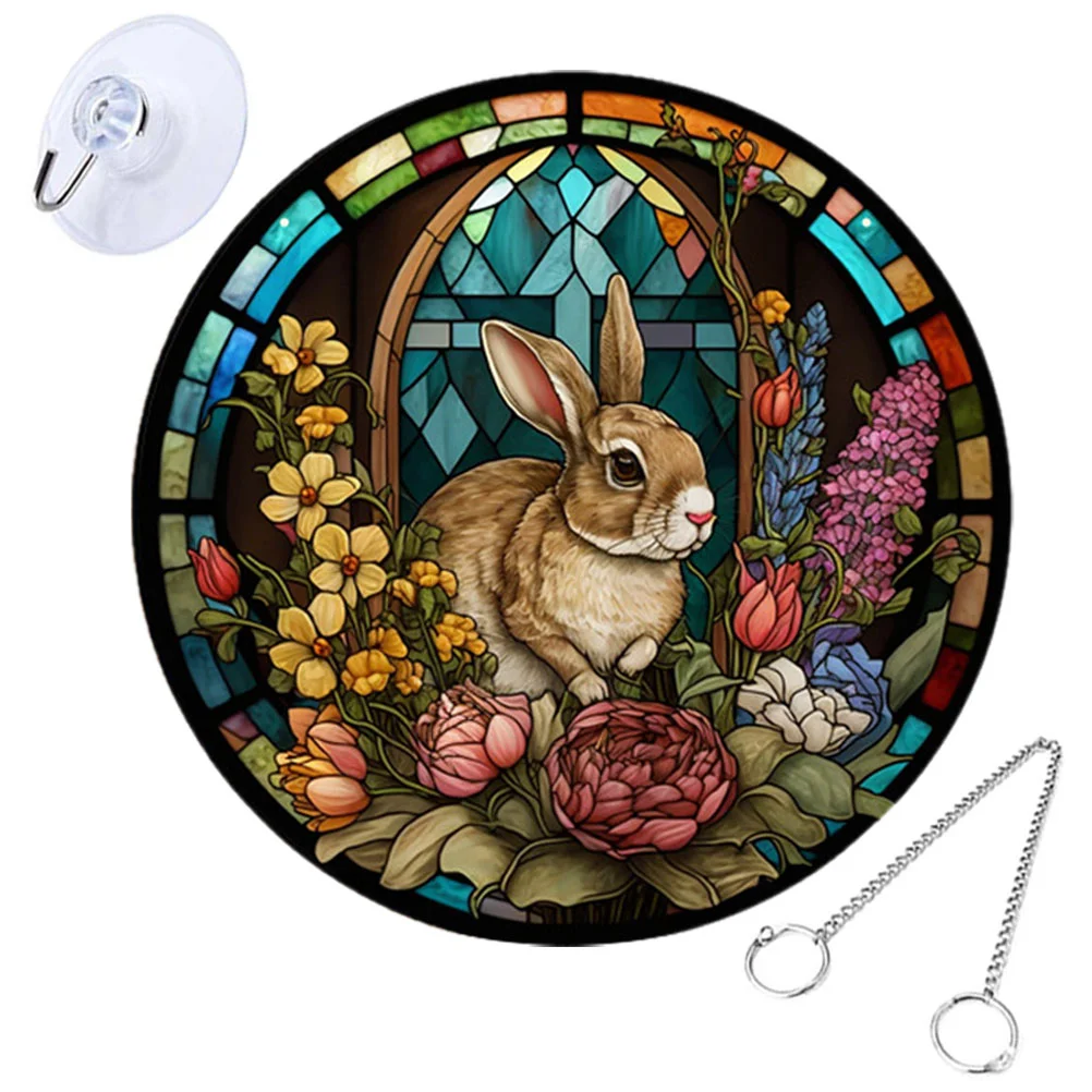 

Easter Bunny Decorations Festival Scene Prop Stained Acrylic Ornament Colorful Hanging Decors Window Bunnies Double Sided