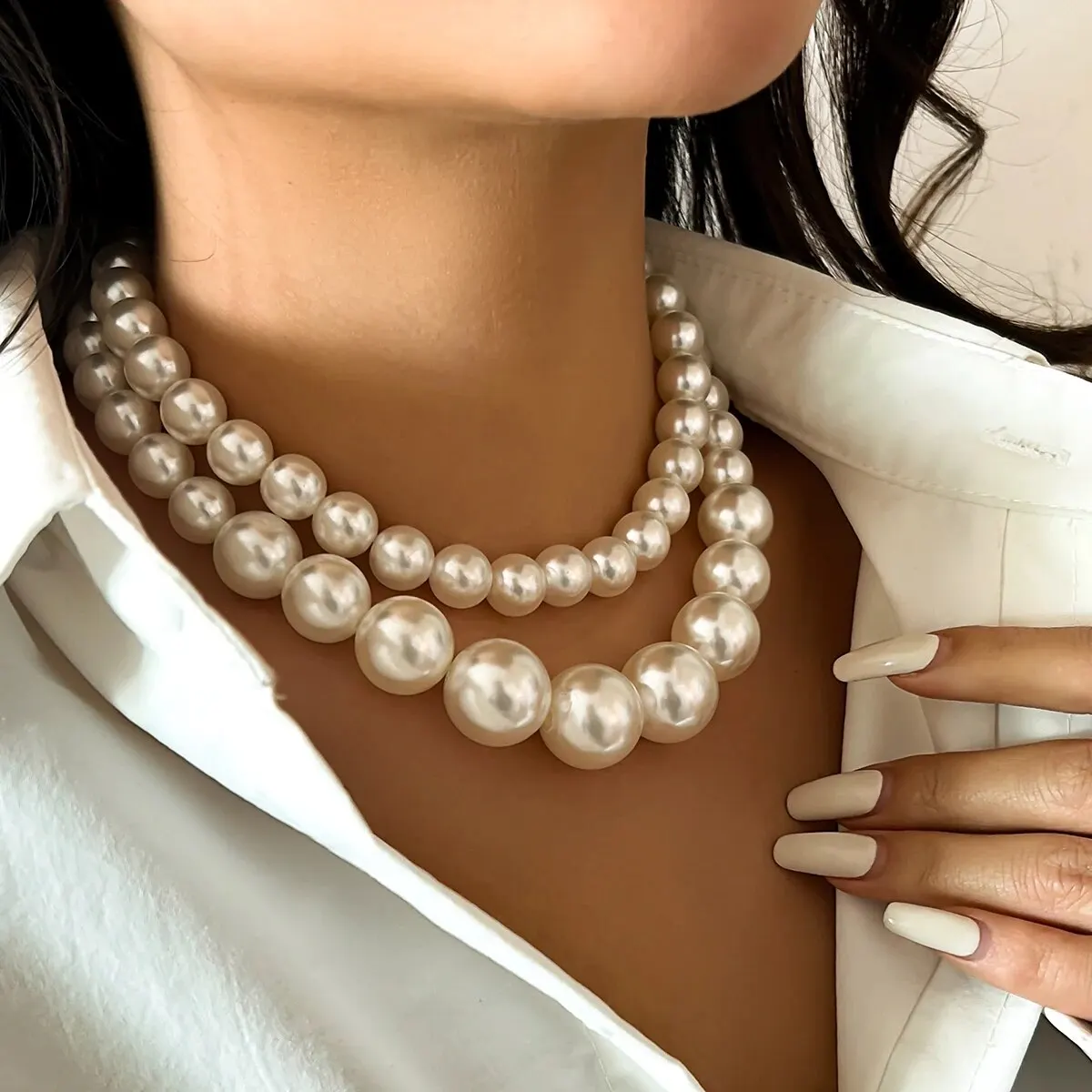2Pcs/Set Exaggerated Big Imitation Pearl Clavicle Chain Necklace for Women Wed Bridal Goth Beads Choker Grunge Jewelry Steampunk 2 Mallzona S9cc2207f08ba41479bc8426ab6773d2cn 2Pcs/Set Exaggerated Big Imitation Pearl Clavicle Chain Necklace for Women Wed Bridal Goth Beads Choker Grunge Jewelry Steampunk Mallzona