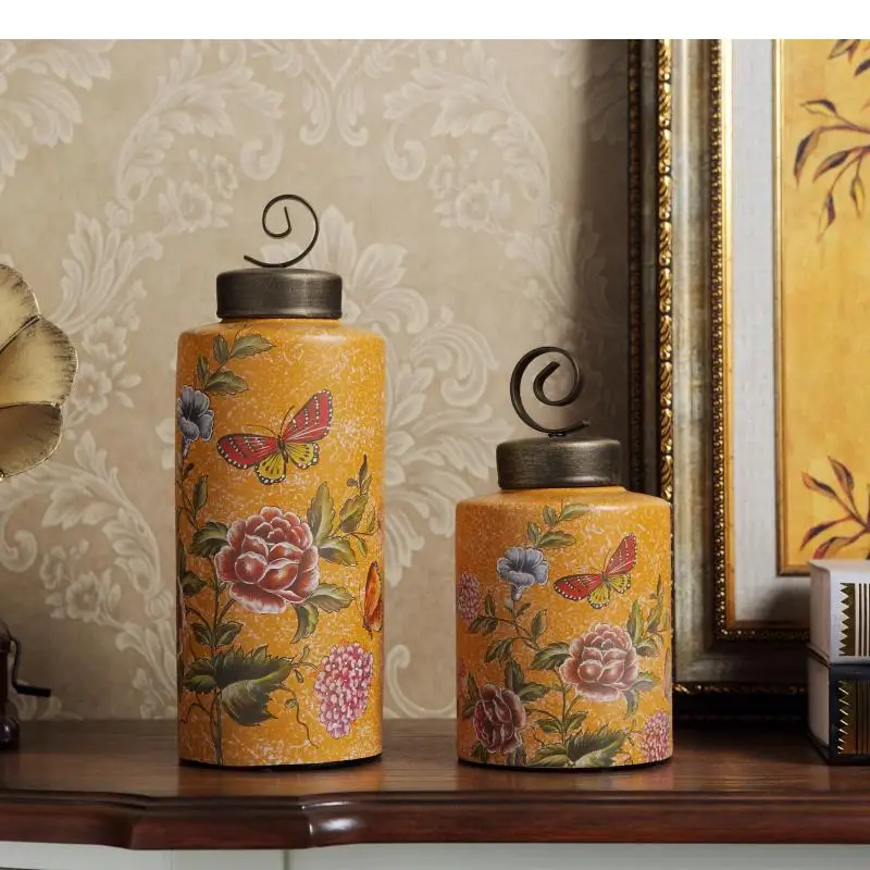 

Flower and Butterfly Decorative Jars with Lids Desk Decoration High Capacity Ceramic Tea Caddy Sugar Jar Porcelain Storage Tank