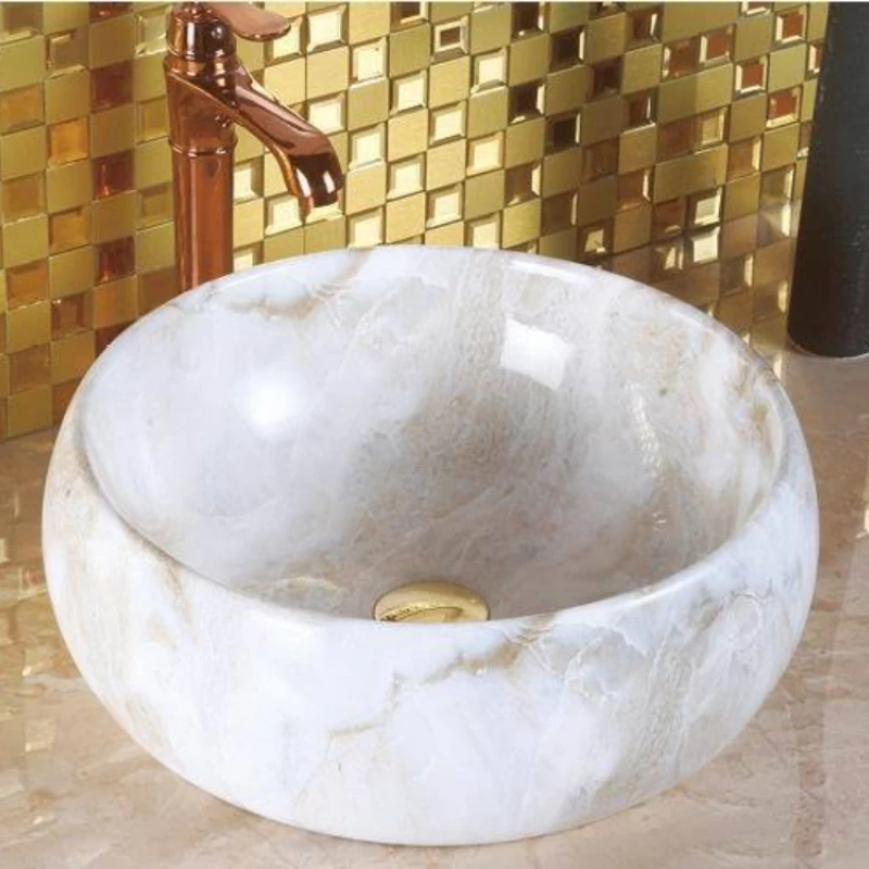 

Retro Imitation Stone Pattern Round Marble Ceramic Color Art Basin Bathroom Washbasin