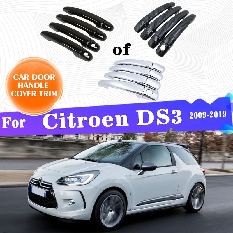 

Car Outer Door Handle Covers Trim For Citroen DS3 2009~2019 Gloss Black Carbon Fiber Chrome Style Sticker Car Accessories Gadget