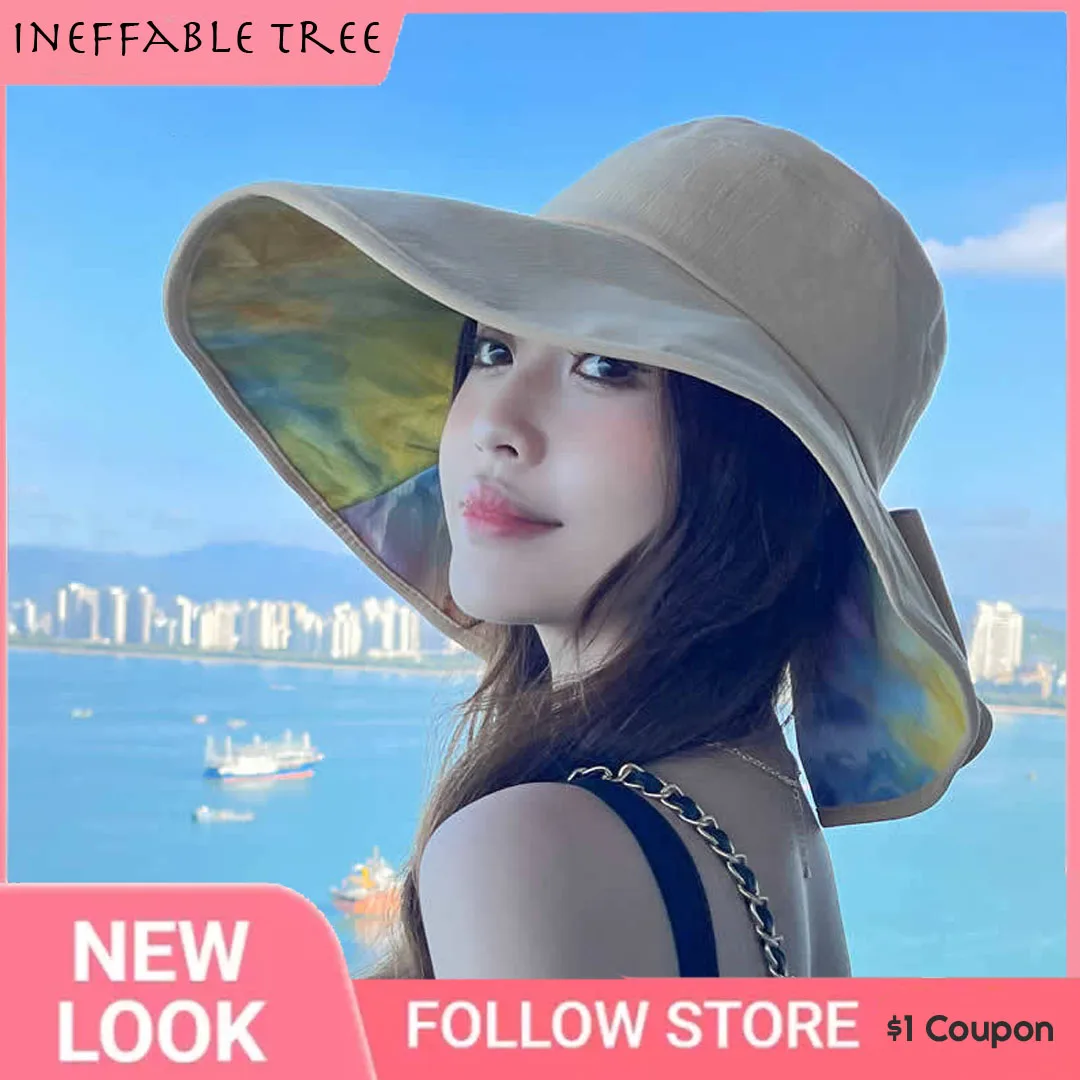 

INS Summer Women Big Bow Wide Large Brim Sun Hat Outdoor Beach Fisherman Cap Anit-UV Proof Sun Protection Vacation Bucket Gorras