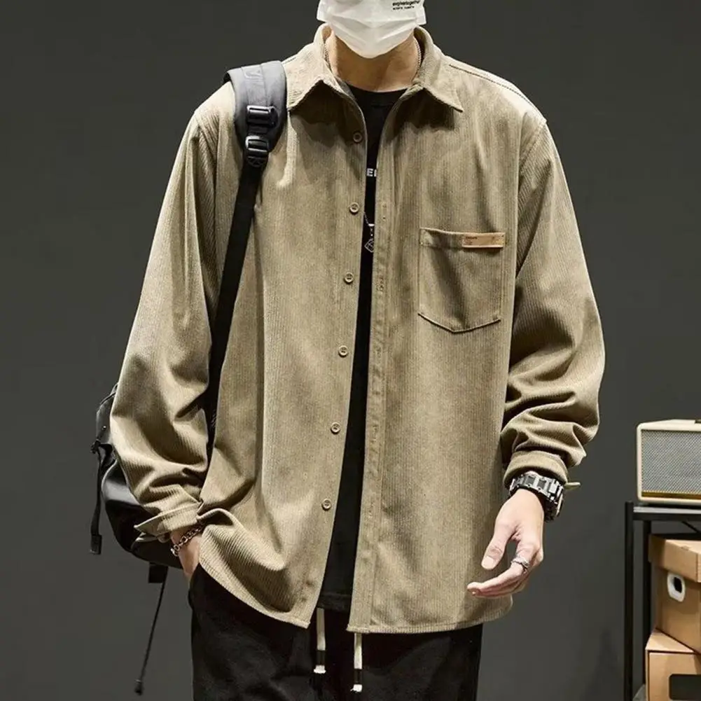 Men Vertical Stripe Shirt Men's Spring Cargo Shirt with Turn-down Collar Single-breasted Design Chest Pocket for Streetwear
Men Vertical Stripe Shirt Men's Spring Cargo Shirt with Turn-down Collar Single-breasted Design Chest Pocket for Streetwear
