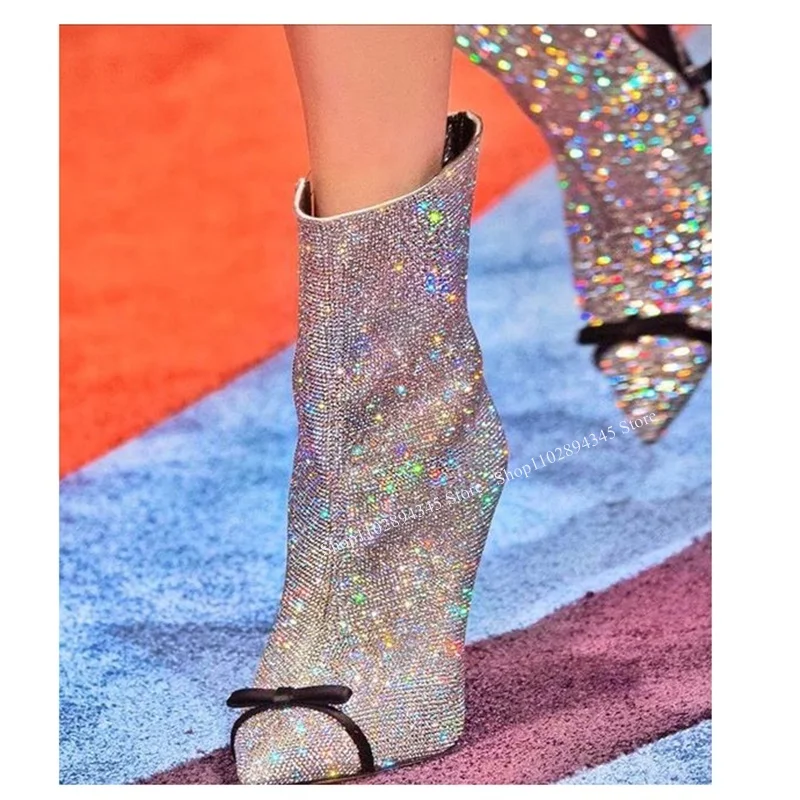 Silver Glitter Bow Knot Decor Boots Thin High Heel Mid Calf Pointed Toe Fashion Sexy Summer 2023 Woman Shoes Zapatillas Mujer
Silver Glitter Bow Knot Decor Boots Thin High Heel Mid Calf Pointed Toe Fashion Sexy Summer 2023 Woman Shoes Zapatillas Mujer