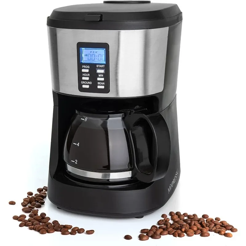

Mixpresso 5-Cup Drip Coffee Maker, Automatic Brew Coffee Pot Machine with Built-In Burr Coffee Grinder