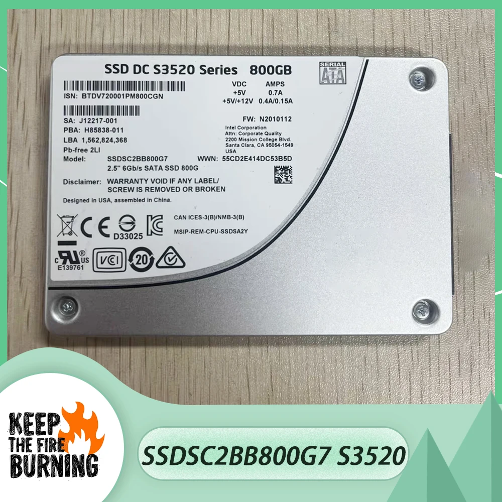 

For Inspur 800G SSD 2.5''6GB SATA S3520 SSDSC2BB800G7 Solid State Drive