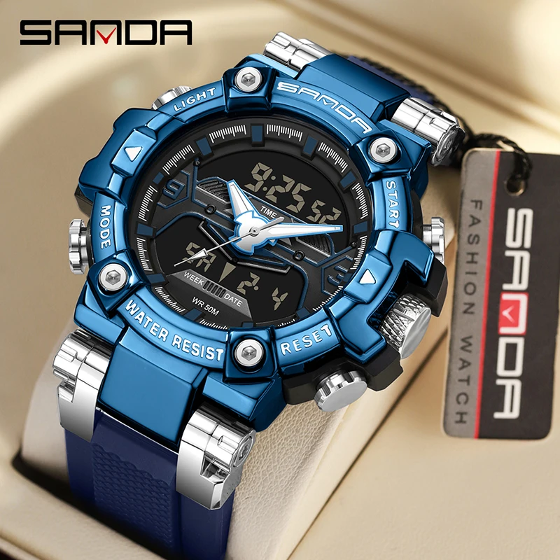 

SANDA 3186 Top Brand New Men's Sports Military Hyun-chae Case Waterproof Multifunction Wristwatch Digital Watch For Men Clock