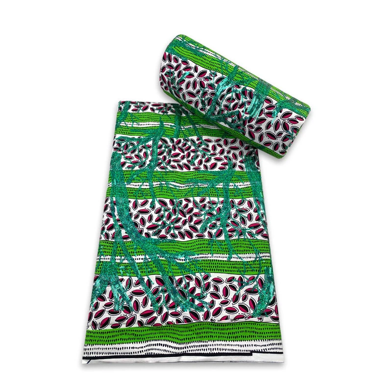 

2024 African Cotton Wax Fabric With Sequins Embroidery 6 Yards Ankara Nigerian 100% Cotton Fabric For Sewing Y4
