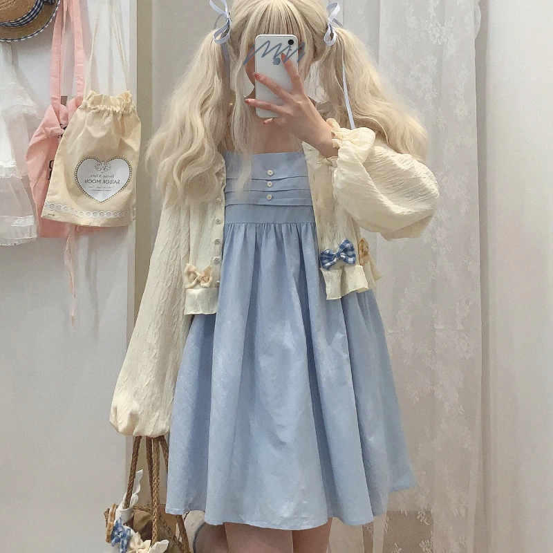 Japanese Kawaii Lolita Dress Women High Waist Sweet Party Mini Dresses Girl Blue Princess Korean Fashion Plaid Bow Strap Dresses
Japanese Kawaii Lolita Dress Women High Waist Sweet Party Mini Dresses Girl Blue Princess Korean Fashion Plaid Bow Strap Dresses