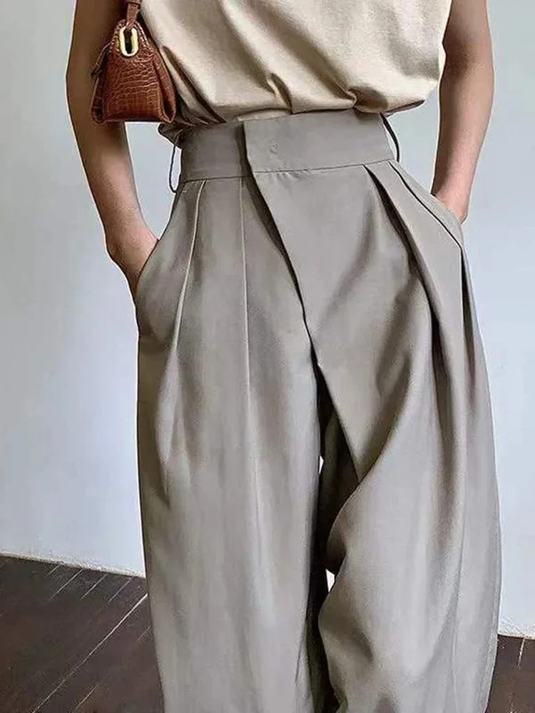 

Classic Vintage Office Lady Khaki Loose Wide Leg High Waist Baggy Trousers Casual Workwear Fashion Solid Color An Elegant Choice