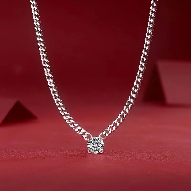 

1ct D VVS1 Moissanite Cuban Chain Neklace Women Men 925 Sterling Silver Iced Diamond Link Necklace Pass Tester with Gra Gift