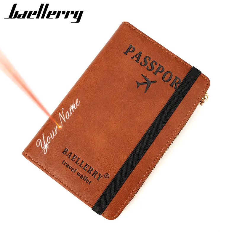 

Baellerry New RFID Women Travel Wallets Passports Cover Name Engraving Card Holder Zipper Unisex Purse Simple Female Coin Pocket