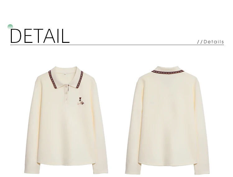 I BELIEVE YOU Polo Neck Long Sleeved T-shirt for Women Autumn 2025 Apricot Casual Tees Contrast Color Embroidery Top 2253016181 104 S9cdc2112fb734b2b8373702e747395cbN