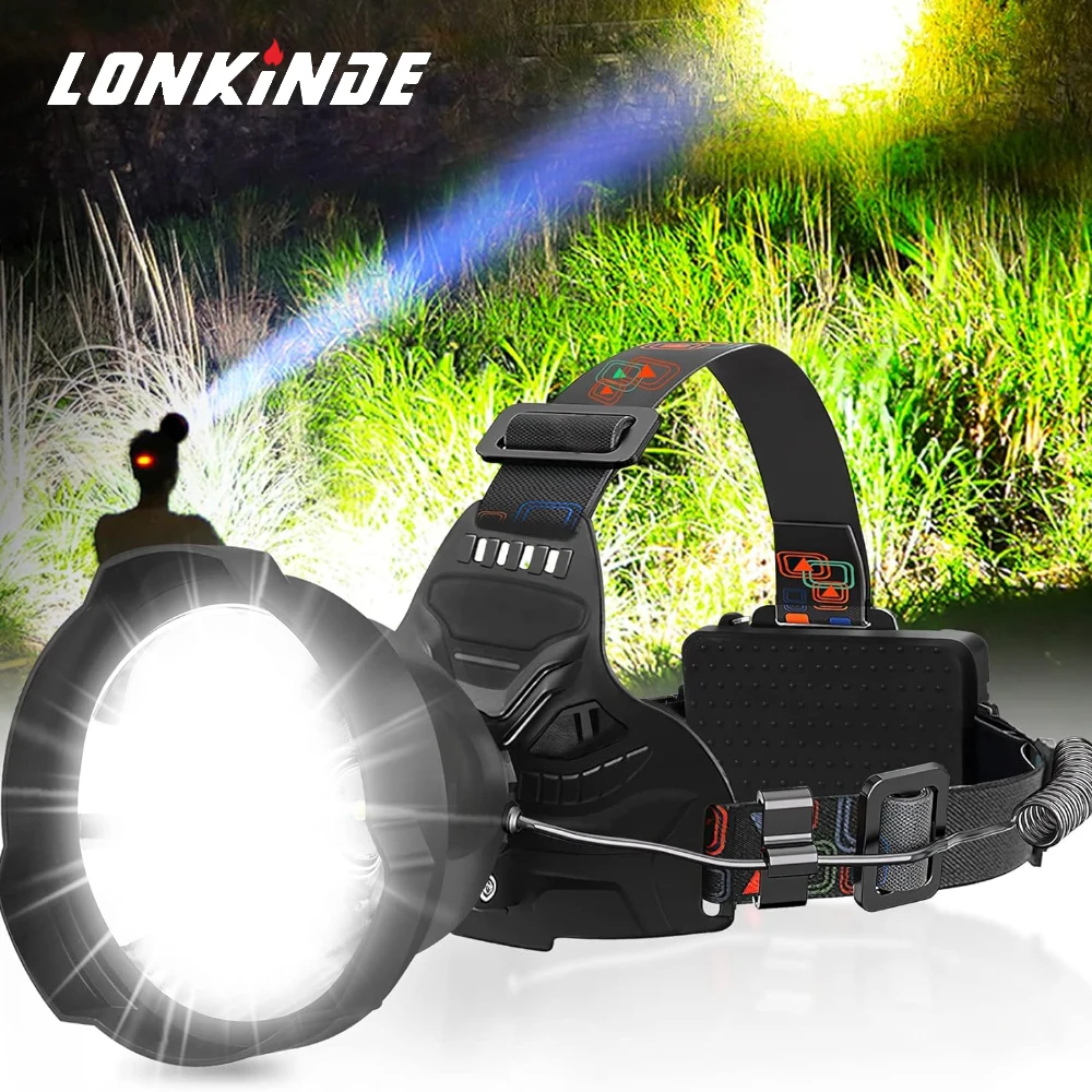 

USB Rechargeable LED Headlamp Outdoor Waterproof T6 Headlight 18650 Head Flashlight Tail Red Warning Light Hunting Fish Camping