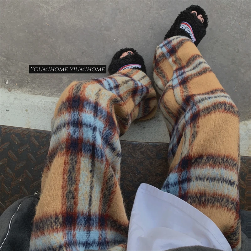 Brown Plaid Striped Fuzzy Long Pant Women Autumn Winter Korean Woolen Straight Leg Casual Pants
Brown Plaid Striped Fuzzy Long Pant Women Autumn Winter Korean Woolen Straight Leg Casual Pants