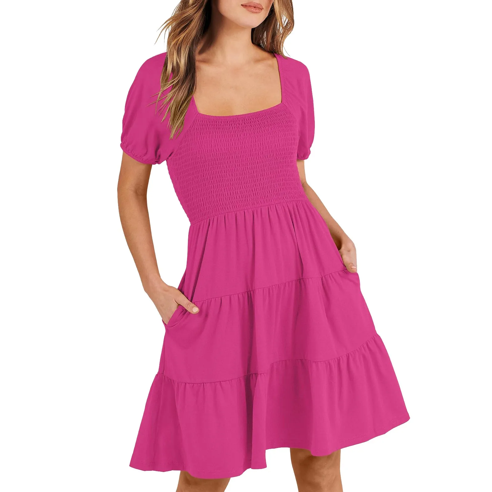 

Women's Summer Dresses Casual Sundress Loose Flowy Short Sleeve Dresses Slim-Type Simple Elegant Party Dress فساتين طويلة