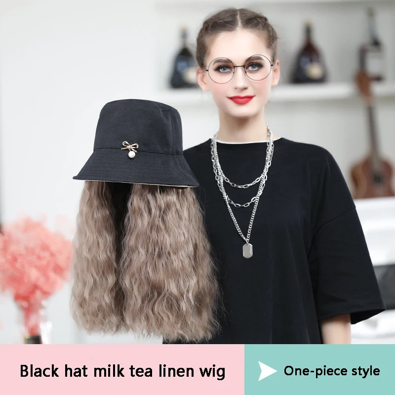 

Natural Wig Fisherman Hat Y2k Long Curly Wig Bonnet Women One-piece Wigs Hat Designer Wig Bucket Hats Chic Luxury Wig Bonnets