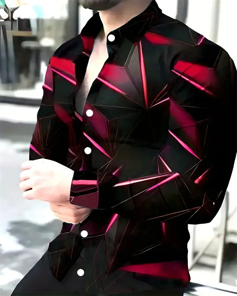 

Fashionable Men's Shirts 3D Geometric Print Men's Casual Buttoned Long Sleeve Shirts Men's Spring Summer Autumn Tops Men's 6XL