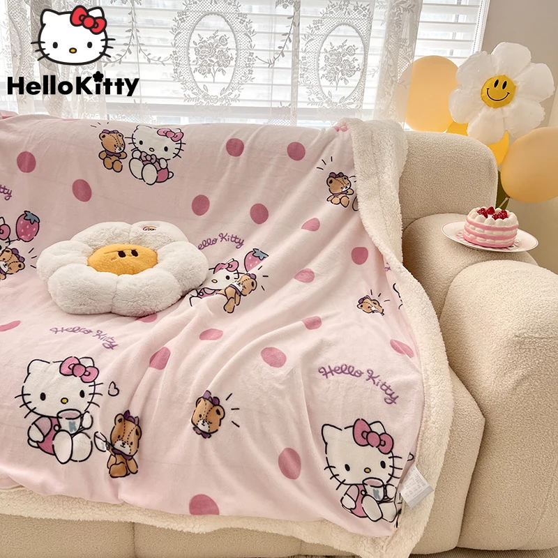 

Sanrio Hello Kitty Soft Plush Blanket Cinnamoroll Luxury Double Sided Lamb Plush Blankets Portable Cute Small Quilt Nap Towels