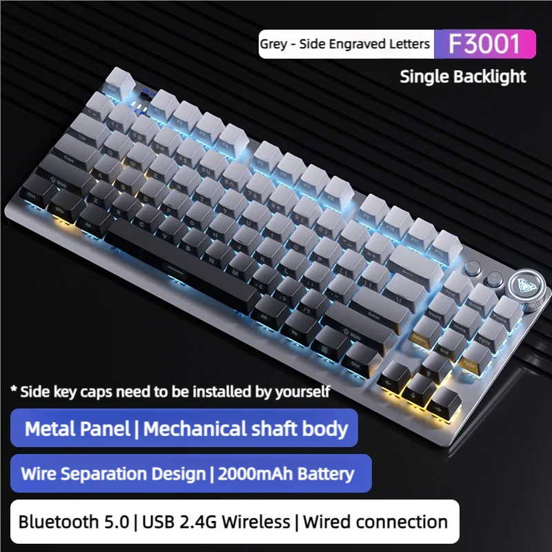 

AULA F3001 Wireless 2.4G Bluetooth Keyboard 3-mode Mechanical Gaming Office Keyboards 87 Keys With Media Knob