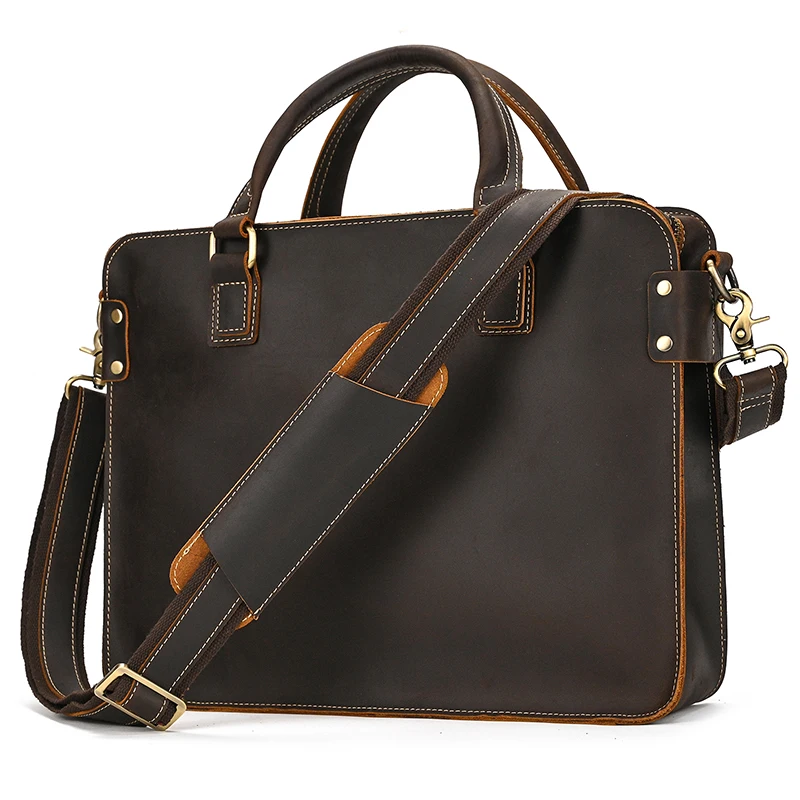 

Top grade genuine leather briefcase 15 16 inch laptop business bag vintage fashion original handmade men totes handbags male