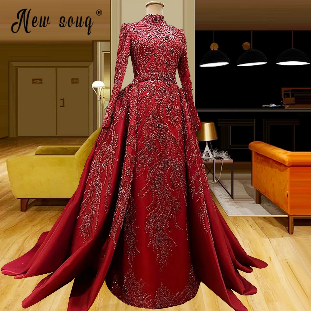 Luxury Plus Size Satin Beaded Evening Dress Long Sleeve Detachable Train 2 Pieces Burgundy Wedding Party Gowns Ball Gown Robes
Luxury Plus Size Satin Beaded Evening Dress Long Sleeve Detachable Train 2 Pieces Burgundy Wedding Party Gowns Ball Gown Robes