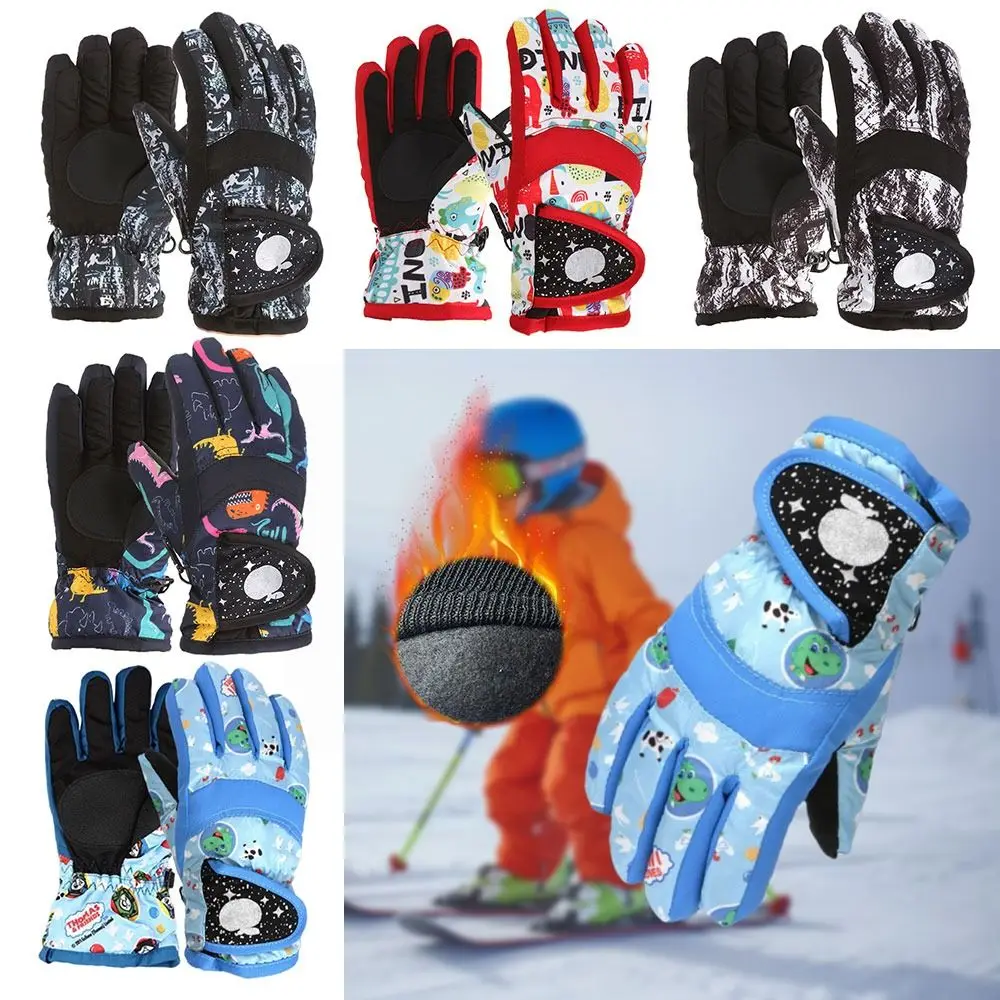 

Зимние теплые лыжные перчатки, милые водонепроницаемые перчатки для сноуборда с защитой от холода, плотные Мультяшные перчатки для верховой езды для детей