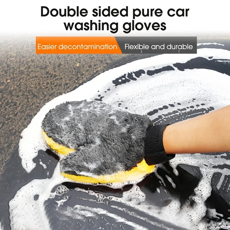 

Thickened Car Wash Gloves Chenille Microfiber Coral Velvet Car Cleaning Mitt Wax Detailing Brush Auto Care Double-faced Glove