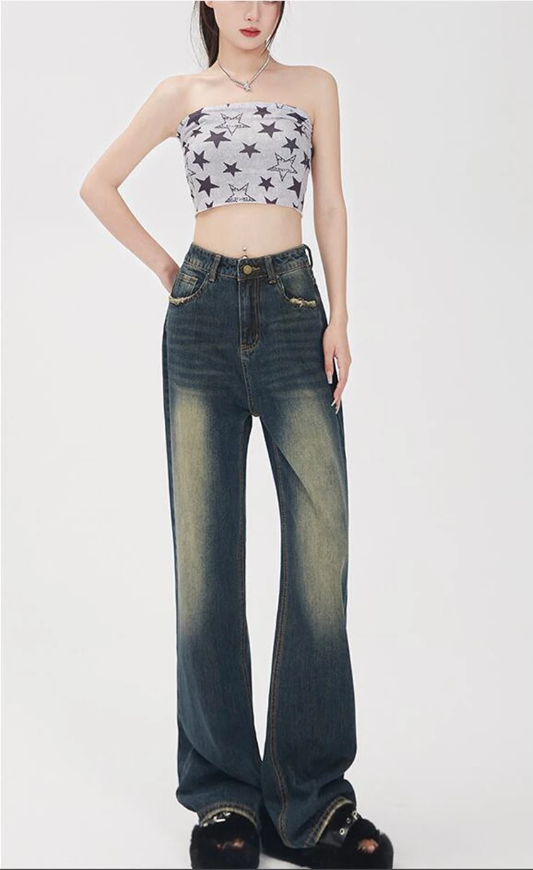 new spring autumn cotton streetwear brand female women girls do old high waist wide leg jeans
new spring autumn cotton streetwear brand female women girls do old high waist wide leg jeans