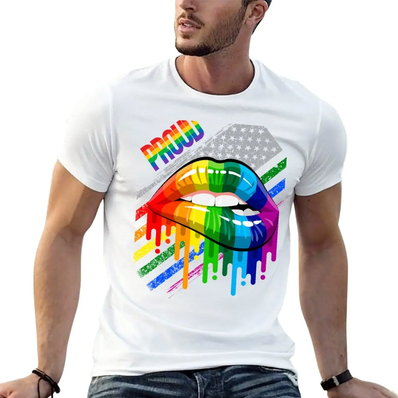 

proud Rainbow Lips Pride T-Shirt graphics for a boy aesthetic clothes mens t shirts casual stylish