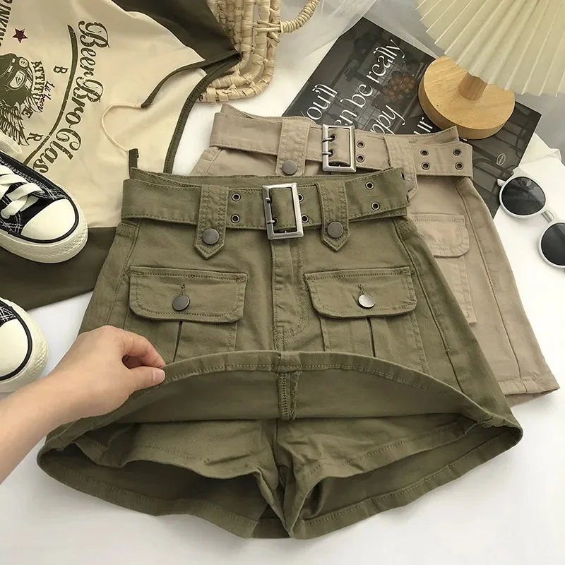 

2023 Summer Safari Style Women Denim Pantskirt High-waist Short Slim A-line Jean Skirts Lady Anti-expose Lining Wide-leg Shorts