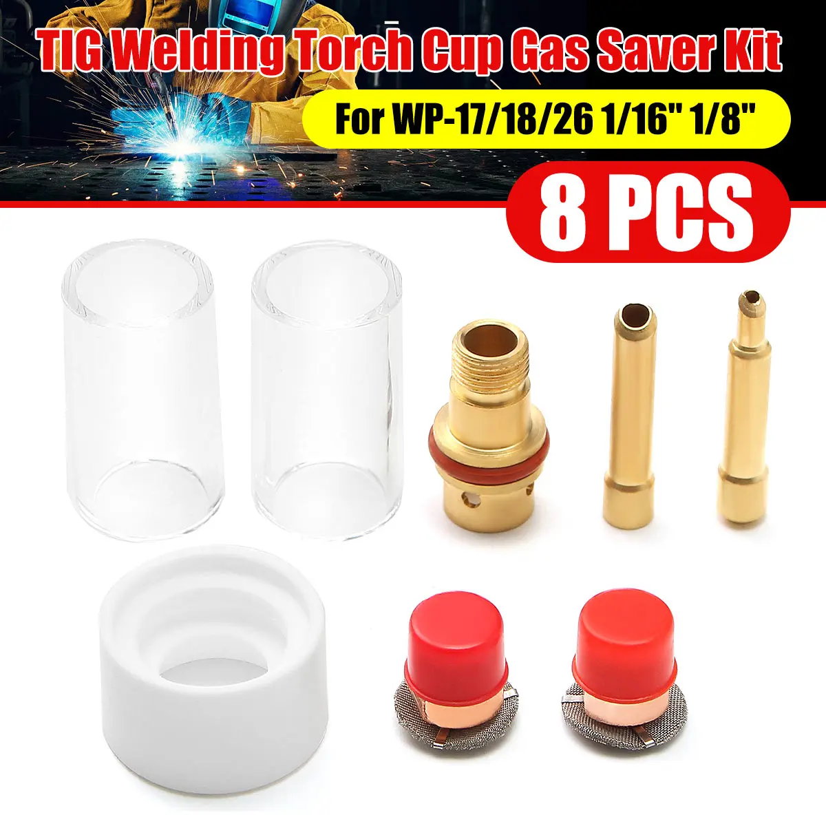 8Pcs TIG Welding Torch Stubby Gas Lens For WP17 WP18 WP26 TIG 2 Pyrex Glass Cup Spares Kit Durable Practical Accessories
8Pcs TIG Welding Torch Stubby Gas Lens For WP17 WP18 WP26 TIG 2 Pyrex Glass Cup Spares Kit Durable Practical Accessories