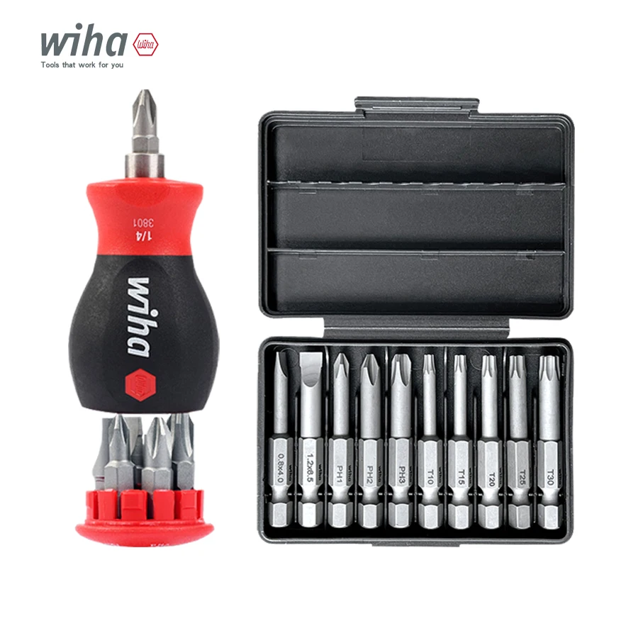 

WIHA 16 pcs Magnetic Short Shank Screwdriver Set for Slotted Phillips and Torx Screws with Bit Set 90019C