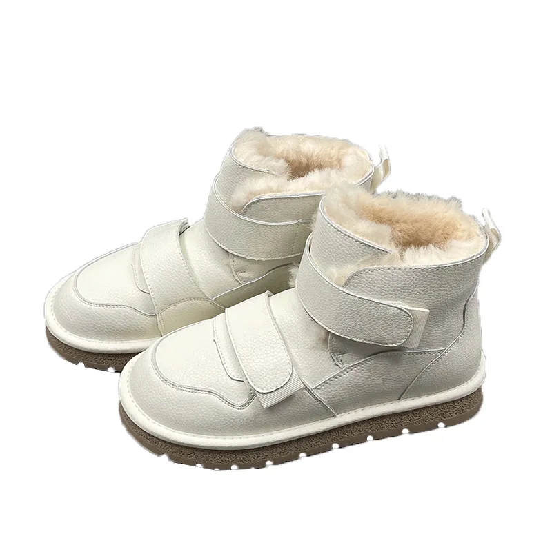 

Зимние меховые теплые сапоги, новые кожаные сапоги для снежной погоды, женская уличная обувь на толстой подошве для путешествий, хлопковая обувь с двойной пряжкой на липучке Botas Mujer