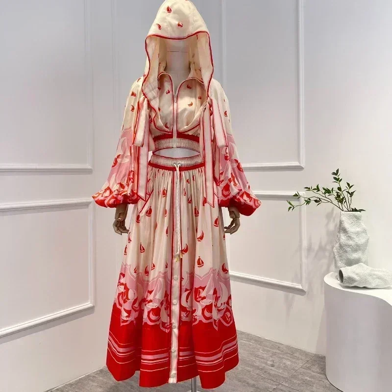 2024 Spring Summer Red Boats Print Long Sleeve Hooded Tops and High Quality Midi Skirt Set
2024 Spring Summer Red Boats Print Long Sleeve Hooded Tops and High Quality Midi Skirt Set