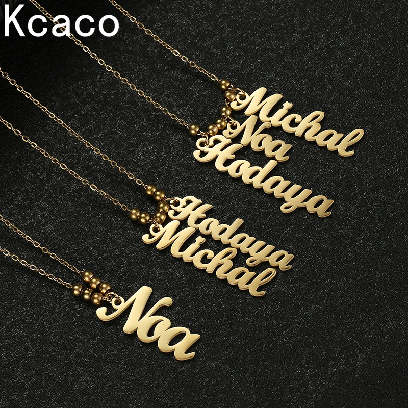 

Custom Multiple Names Pendant Necklace Stainless Steel Personalized Vertical of Letters Bead Chain Choker for Family Friend Gift